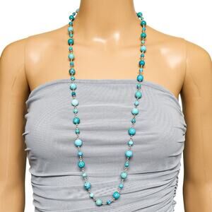 Whitney Kelly Sterling Linked Turquoise Bead Necklace Signed WK 925 China 35”